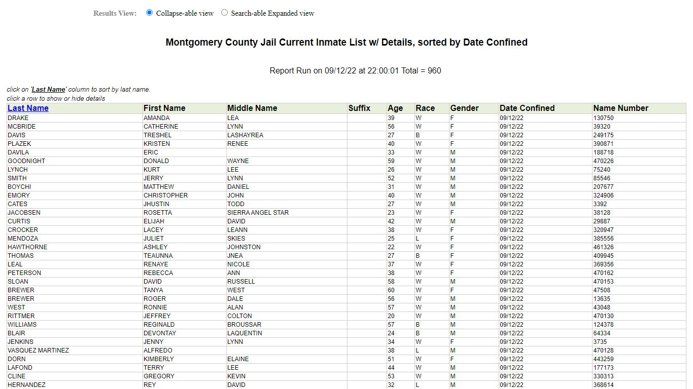 Jail Roster - Montgomery County, Texas